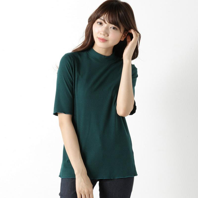 インナーにも◎テレコリブハイネック５分袖Ｔシャツ（ページワン/PAGE ONE）