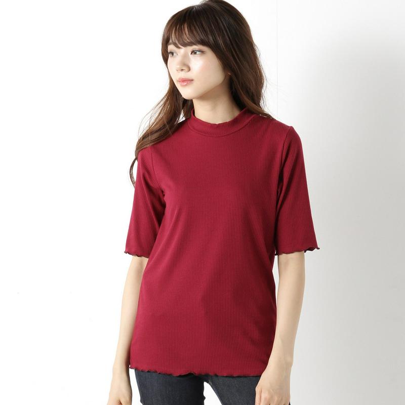 インナーにも◎テレコリブハイネック５分袖Ｔシャツ（ページワン/PAGE ONE）