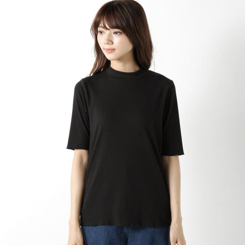 インナーにも◎テレコリブハイネック５分袖Ｔシャツ（ページワン/PAGE ONE）