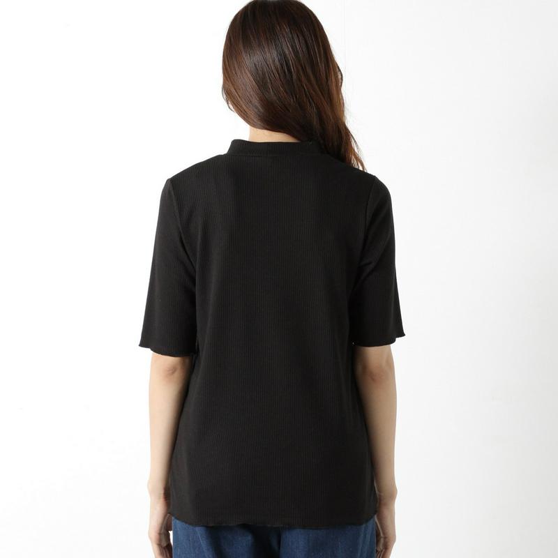 インナーにも◎テレコリブハイネック５分袖Ｔシャツ（ページワン/PAGE ONE）