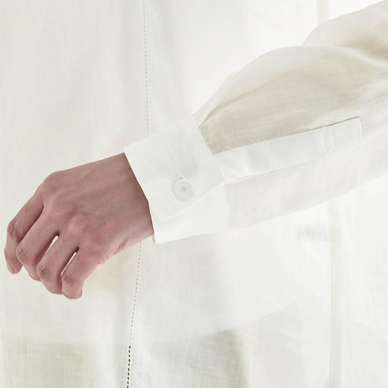 繊細で光沢感のあるラミー１００％はしご風シャツチュニック