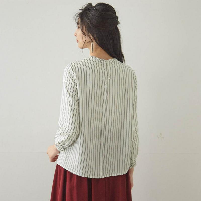 【ＳＴＹＬＥ　ＳＮＡＰ掲載】カットソー裏地付きフリル衿ブラウス【Ｓ～３Ｌ】