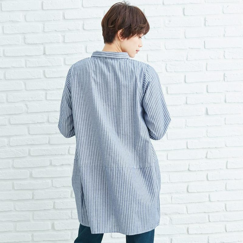 綿混素材のプルオーバーコクーンシャツチュニック