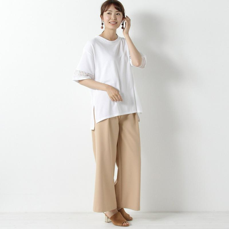 ミニ裏毛袖レース切替半袖Ｔシャツ【Ｍ～３Ｌ】