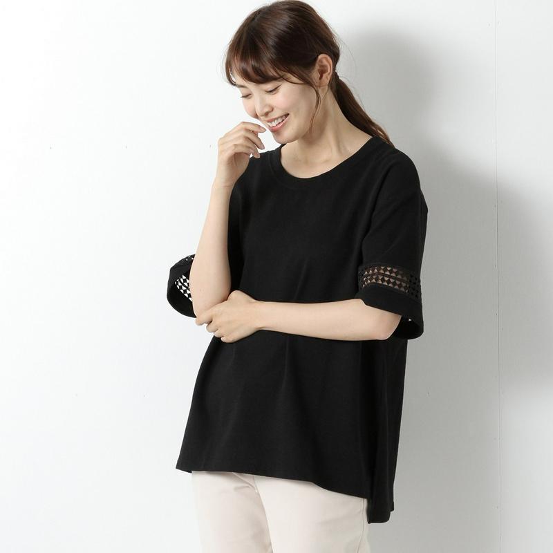 ミニ裏毛袖レース切替半袖Ｔシャツ【Ｍ～３Ｌ】