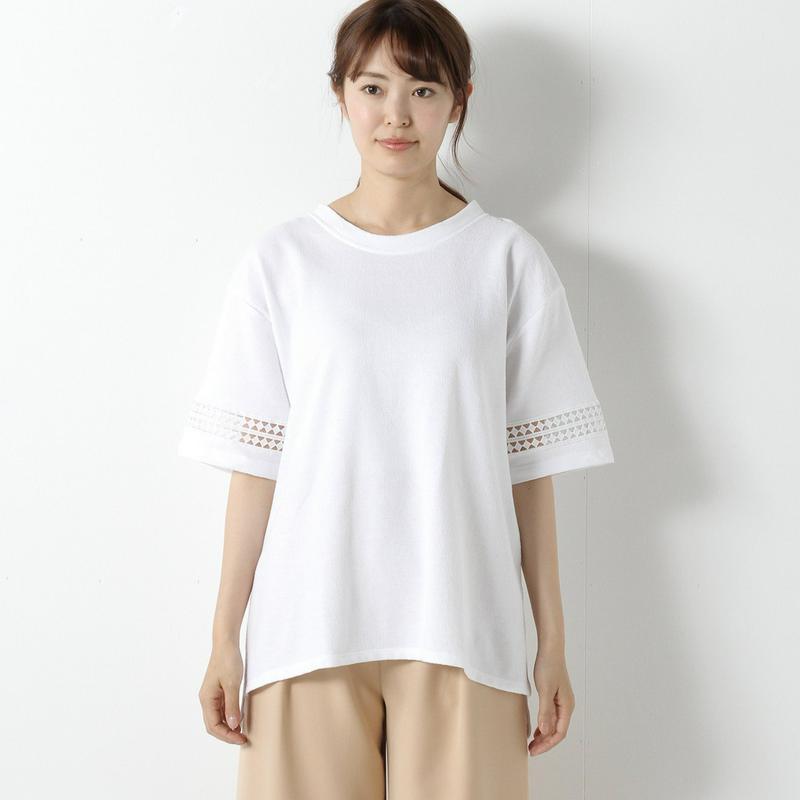 ミニ裏毛袖レース切替半袖Ｔシャツ【Ｍ～３Ｌ】