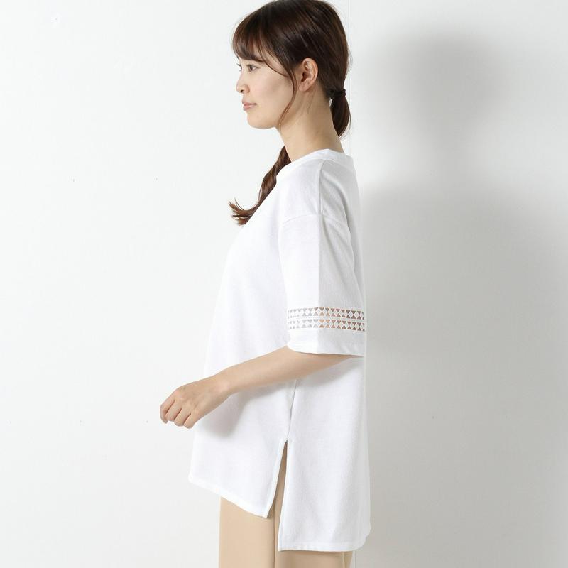 ミニ裏毛袖レース切替半袖Ｔシャツ【Ｍ～３Ｌ】