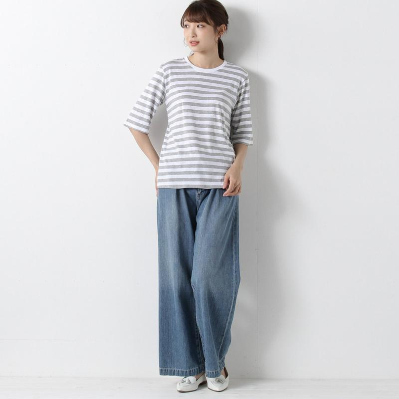 ５部袖ボーダーＴシャツ【汗染み防止＆抗菌防臭】