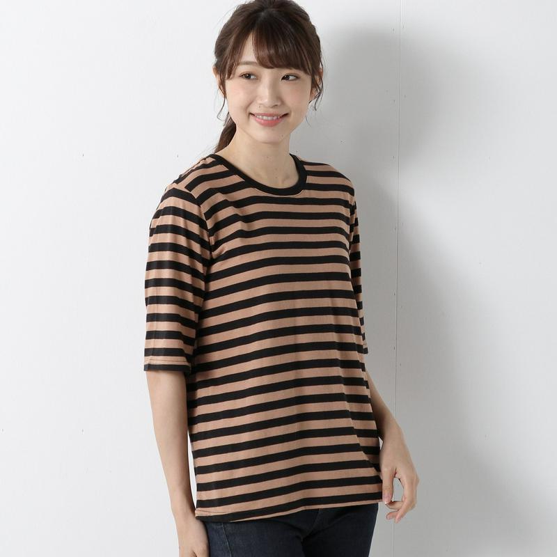 ５部袖ボーダーＴシャツ【汗染み防止＆抗菌防臭】