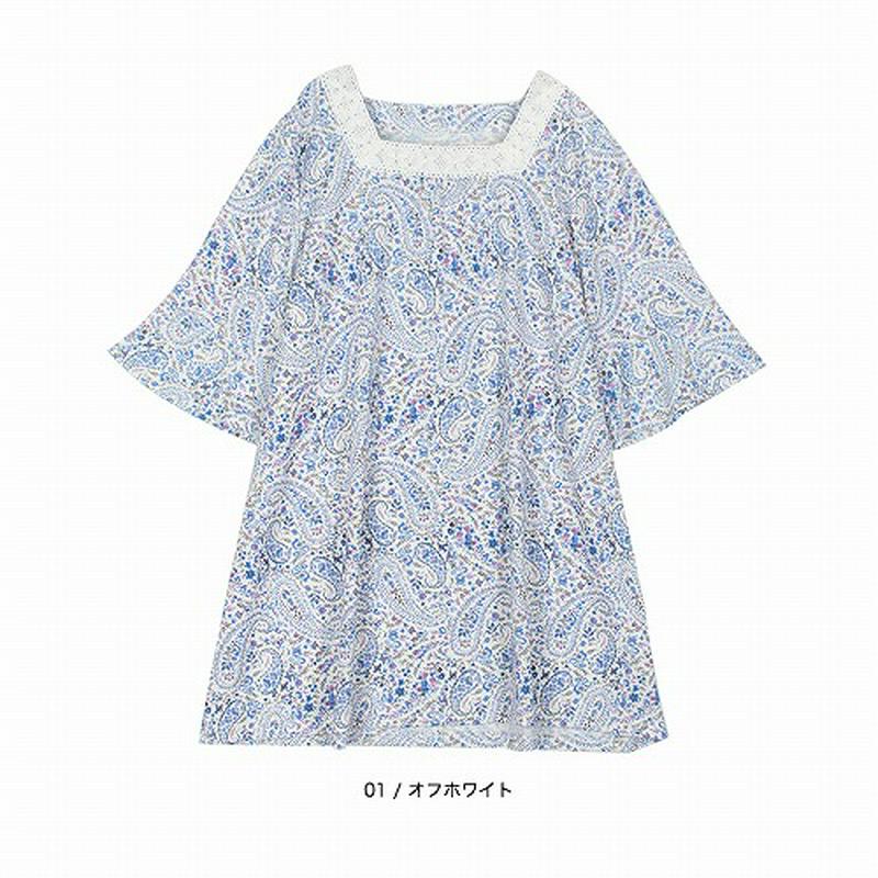 ペイズリープリントスクエアーネックカットソーチュニック【ＬＬ～５Ｌ】