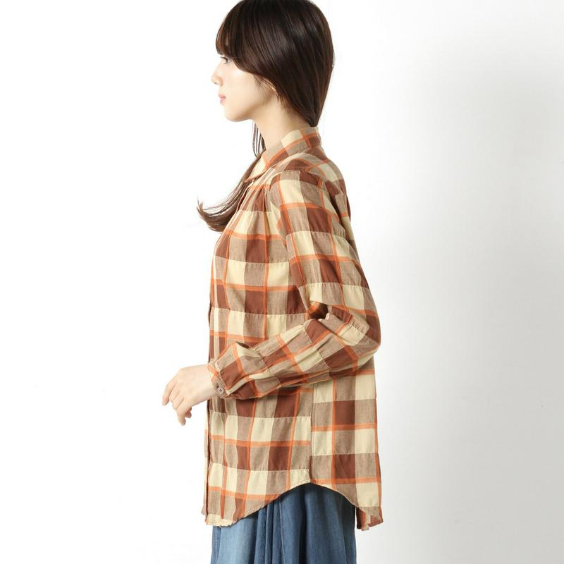 肩ギャザーでゆったりシルエット◎チェック柄長袖シャツチュニック