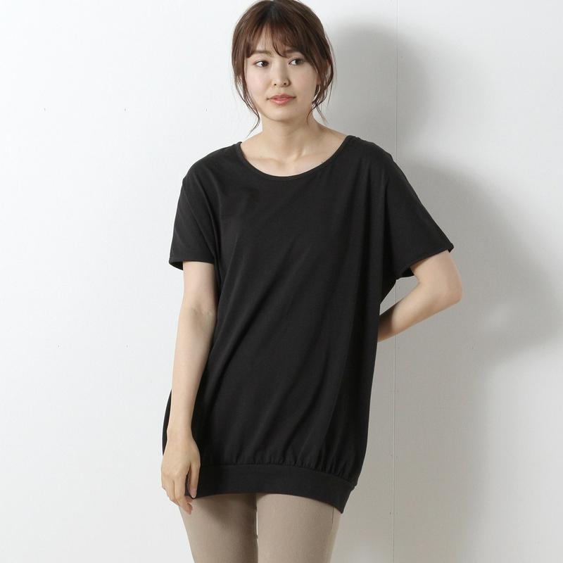 綿混素材のゆったりワイドチュニックＴシャツ