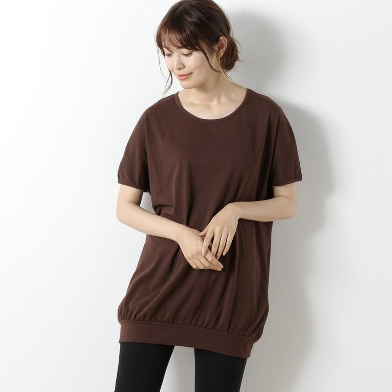 綿混素材のゆったりワイドチュニックＴシャツ