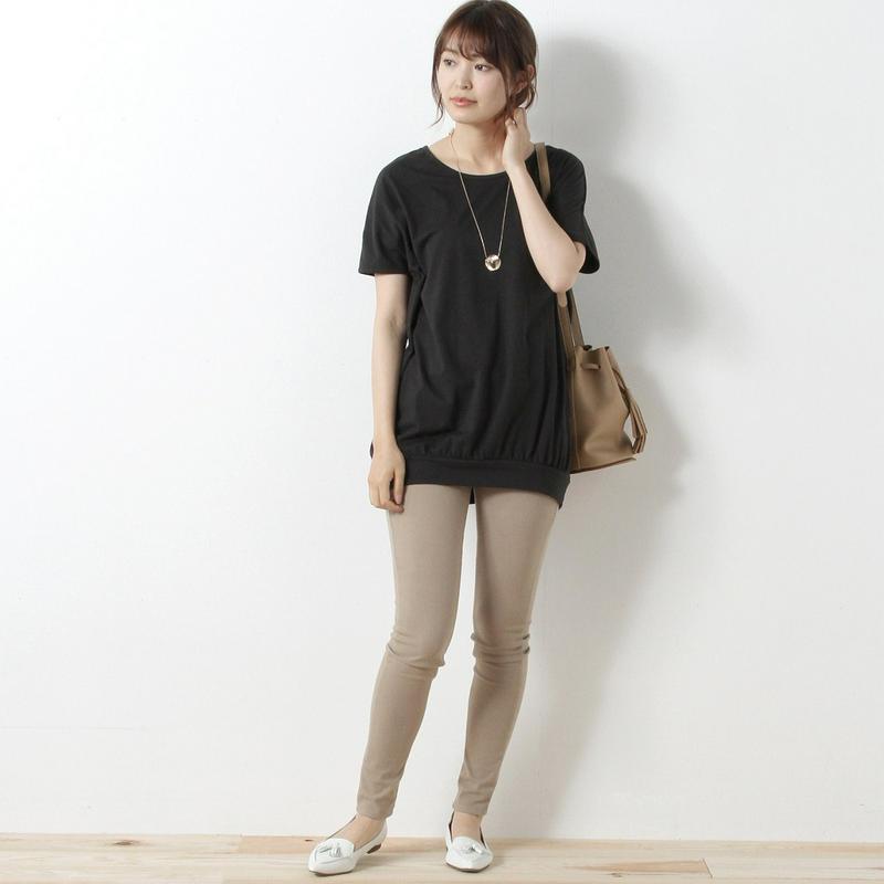 綿混素材のゆったりワイドチュニックＴシャツ