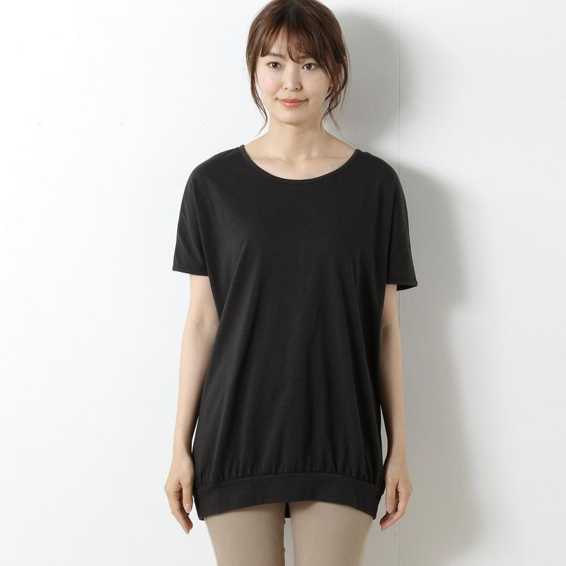 綿混素材のゆったりワイドチュニックＴシャツ
