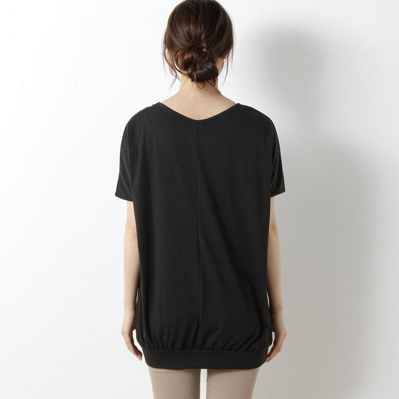 綿混素材のゆったりワイドチュニックＴシャツ