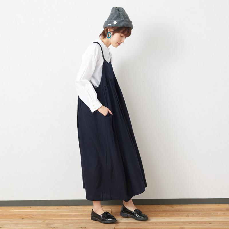 【３／２５（水）で販売終了】リネンレーヨン素材のギャザージャンスカワンピース