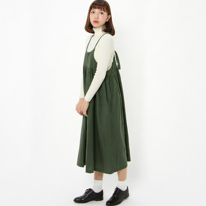 【３／２５（水）で販売終了】リネンレーヨン素材のギャザージャンスカワンピース