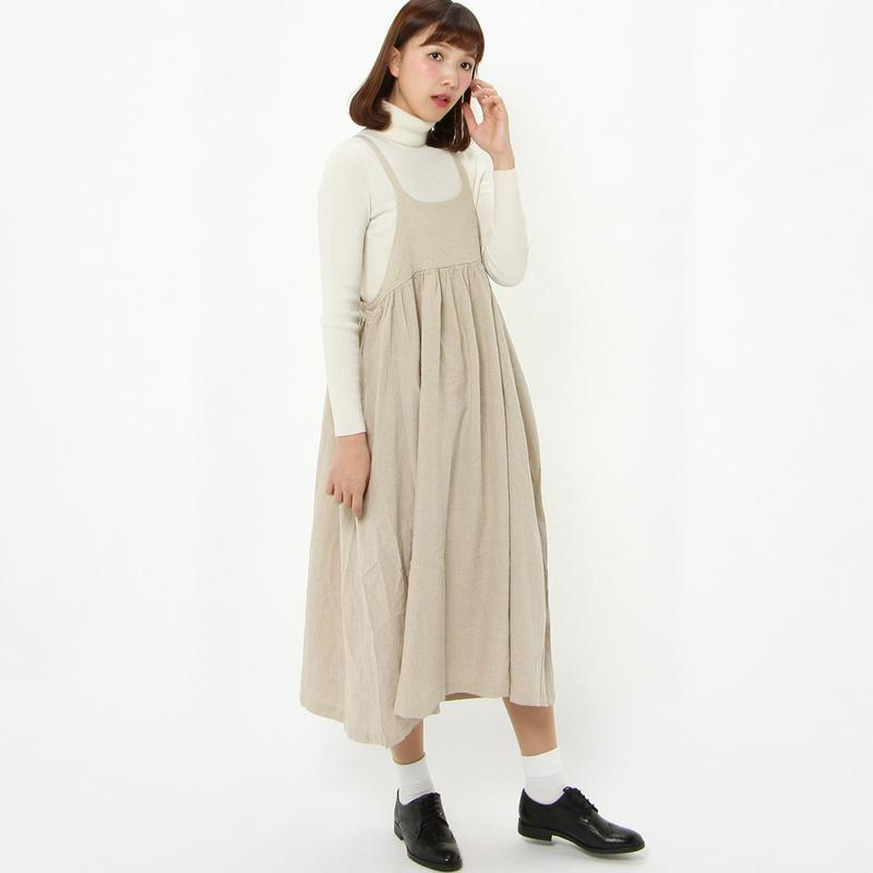 【３／２５（水）で販売終了】リネンレーヨン素材のギャザージャンスカワンピース