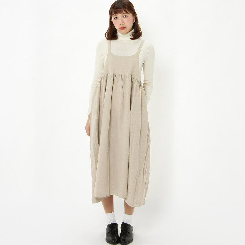 【３／２５（水）で販売終了】リネンレーヨン素材のギャザージャンスカワンピース