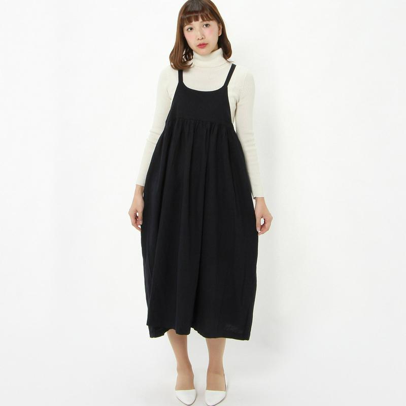 【３／２５（水）で販売終了】リネンレーヨン素材のギャザージャンスカワンピース