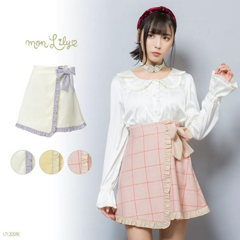 [台形フリルリボンラップスカート]【MCS0813】1208
