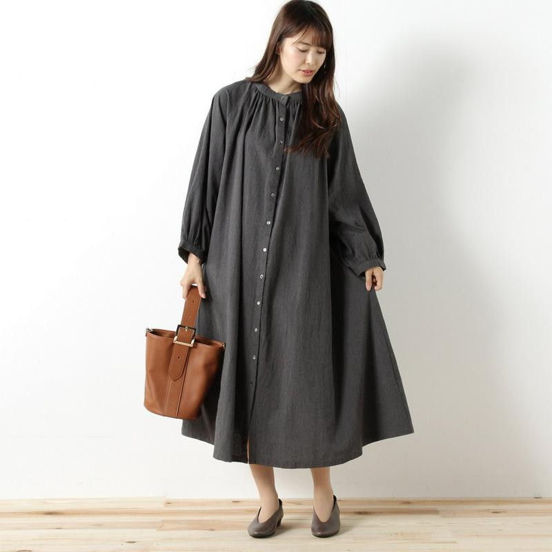 リネンライクコットンギャザーワンピース