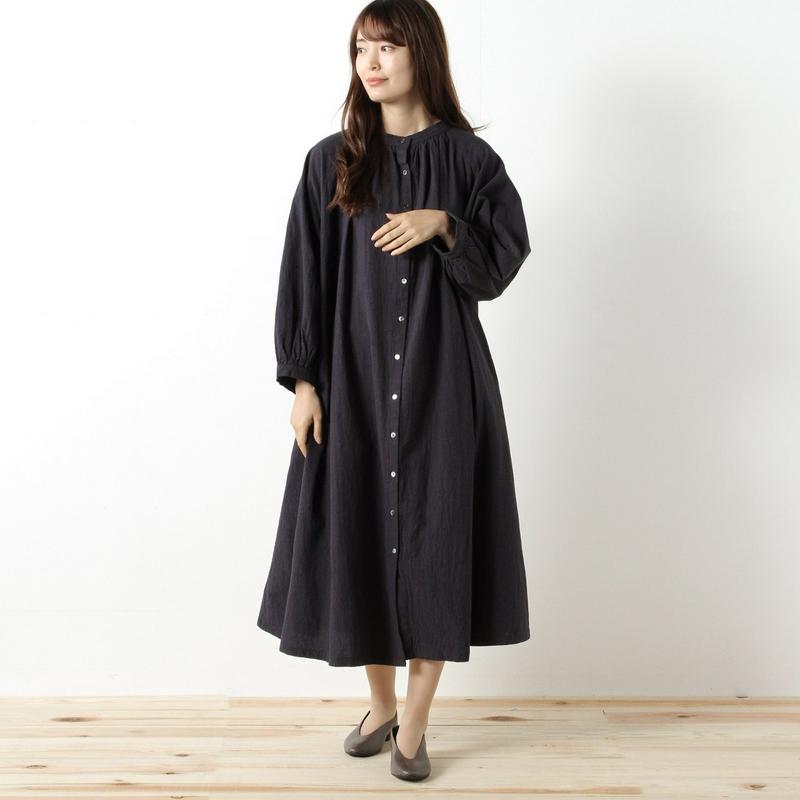 リネンライクコットンギャザーワンピース