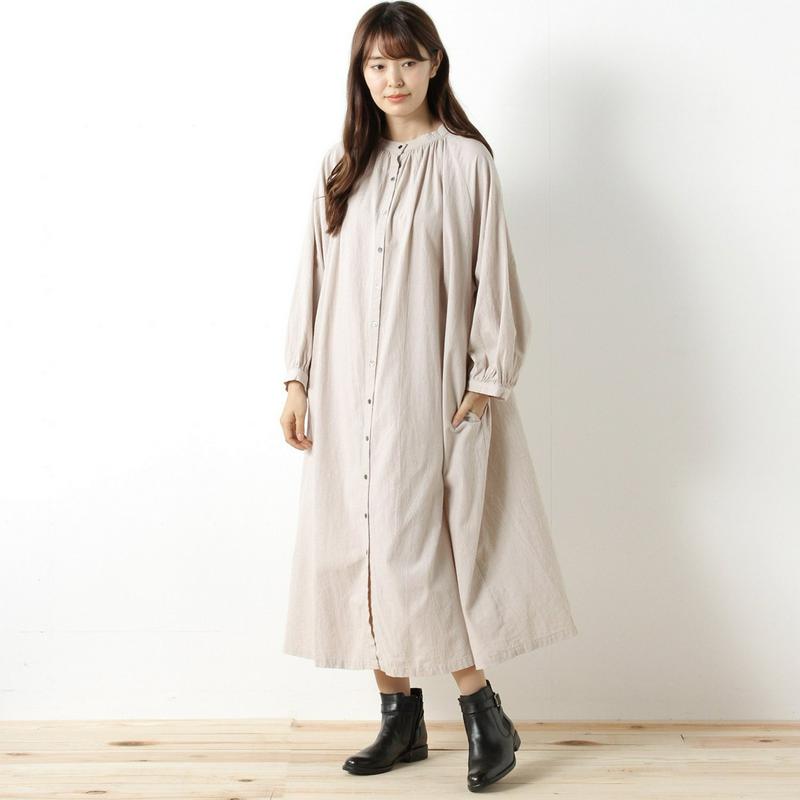 リネンライクコットンギャザーワンピース
