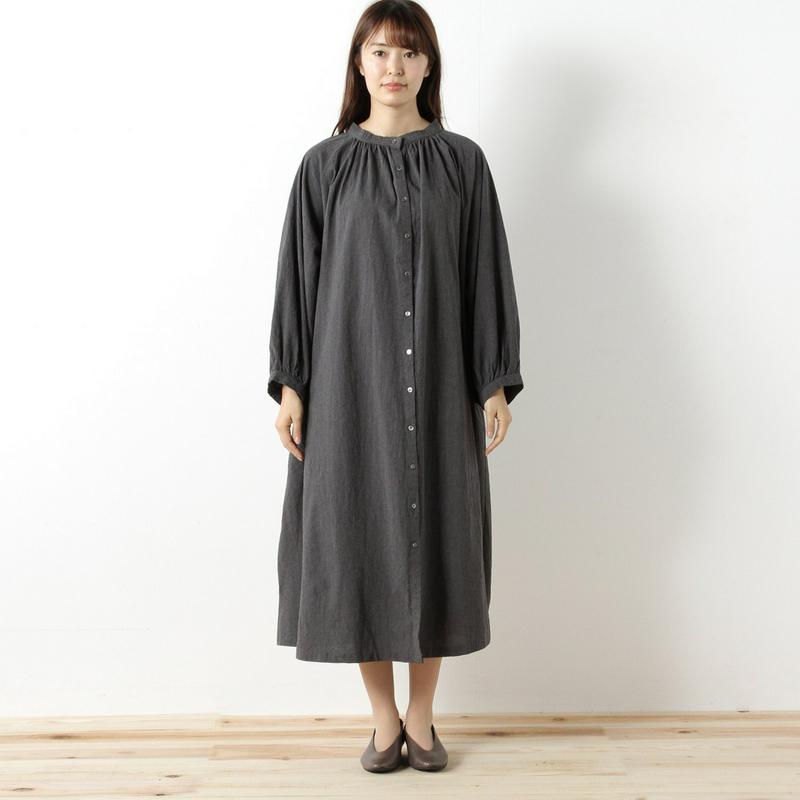 リネンライクコットンギャザーワンピース