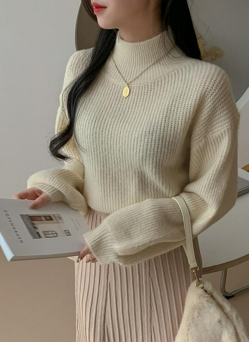 バルーンスリーブモックネックニット
