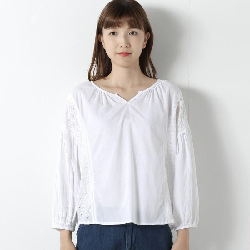 【３／２５（水）で販売終了】刺繍切替ブラウス【Ｍ～４Ｌ】