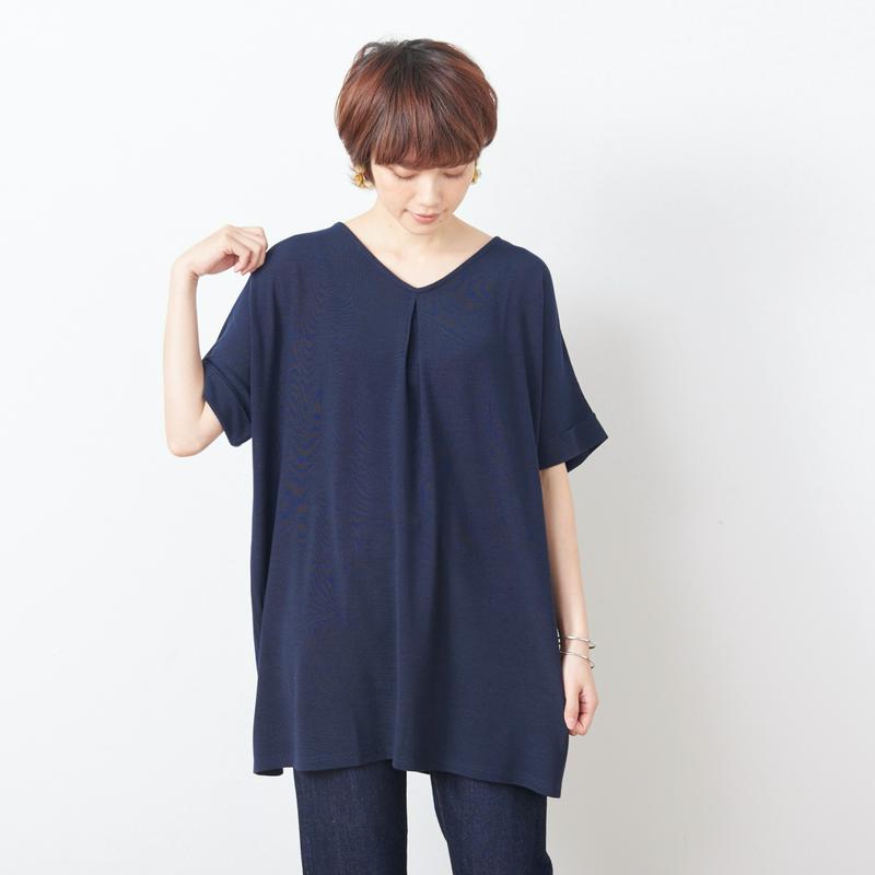 【大人気シリーズ】Ｖネックタック使い半袖チュニック【Ｍ～３Ｌ】
