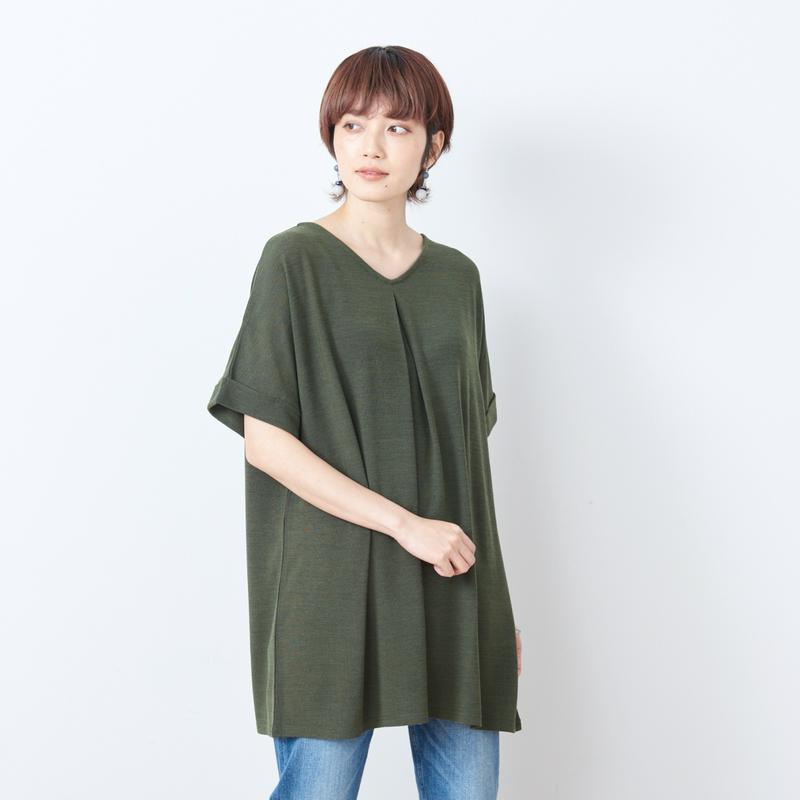 【大人気シリーズ】Ｖネックタック使い半袖チュニック【Ｍ～３Ｌ】