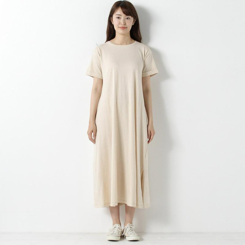コットンリネン素材のカットソー半袖ワンピース（manoamano／マノアマノ）