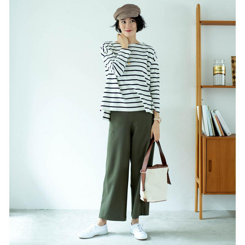綿混ストレッチドロップショルダーカットソー