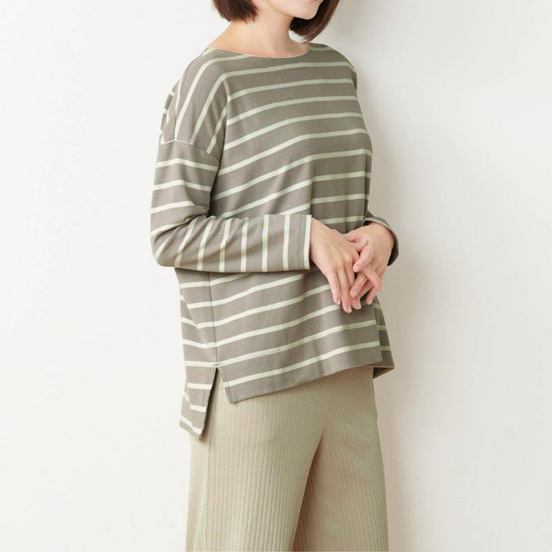 綿混ストレッチドロップショルダーカットソー