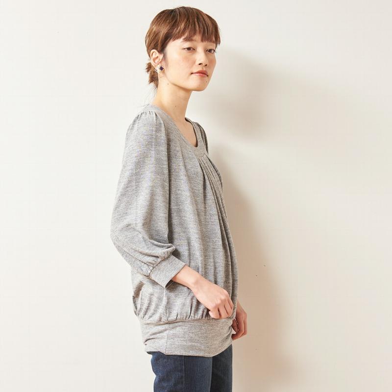 大人気シリーズ☆お尻の隠れる丈のタックチュニック７分袖カットソー【Ｍ～３Ｌ】
