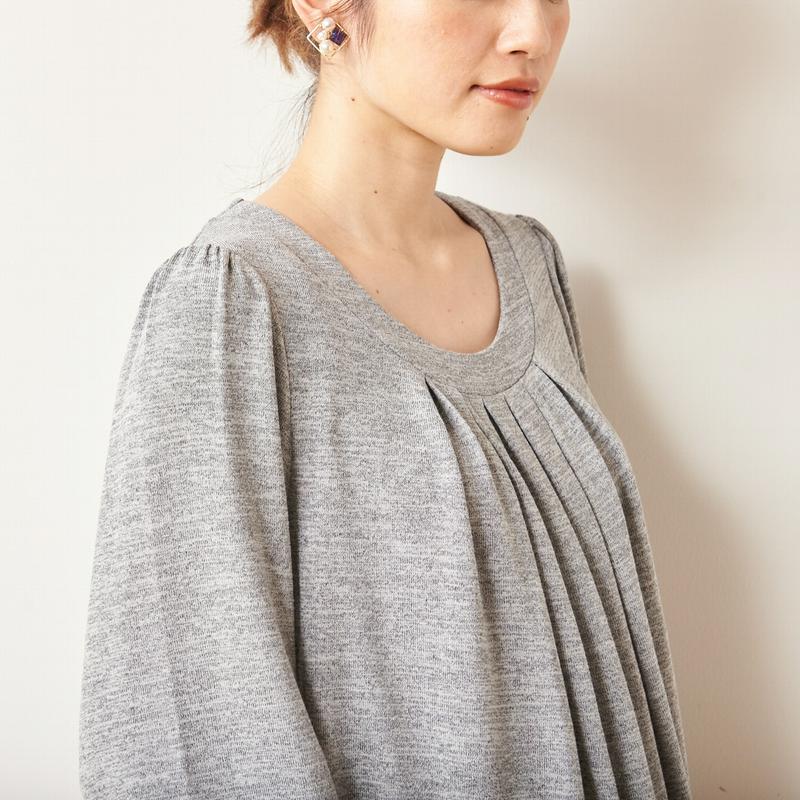 大人気シリーズ☆お尻の隠れる丈のタックチュニック７分袖カットソー【Ｍ～３Ｌ】