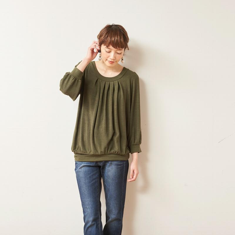 大人気シリーズ☆お尻の隠れる丈のタックチュニック７分袖カットソー【Ｍ～３Ｌ】