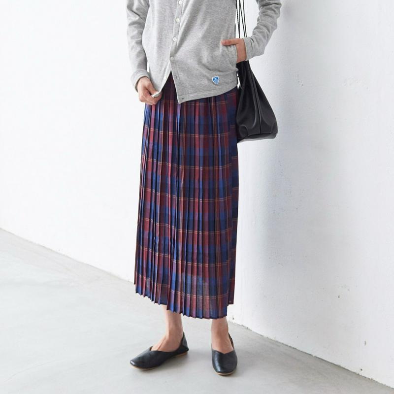 チェック柄プリーツロングスカート