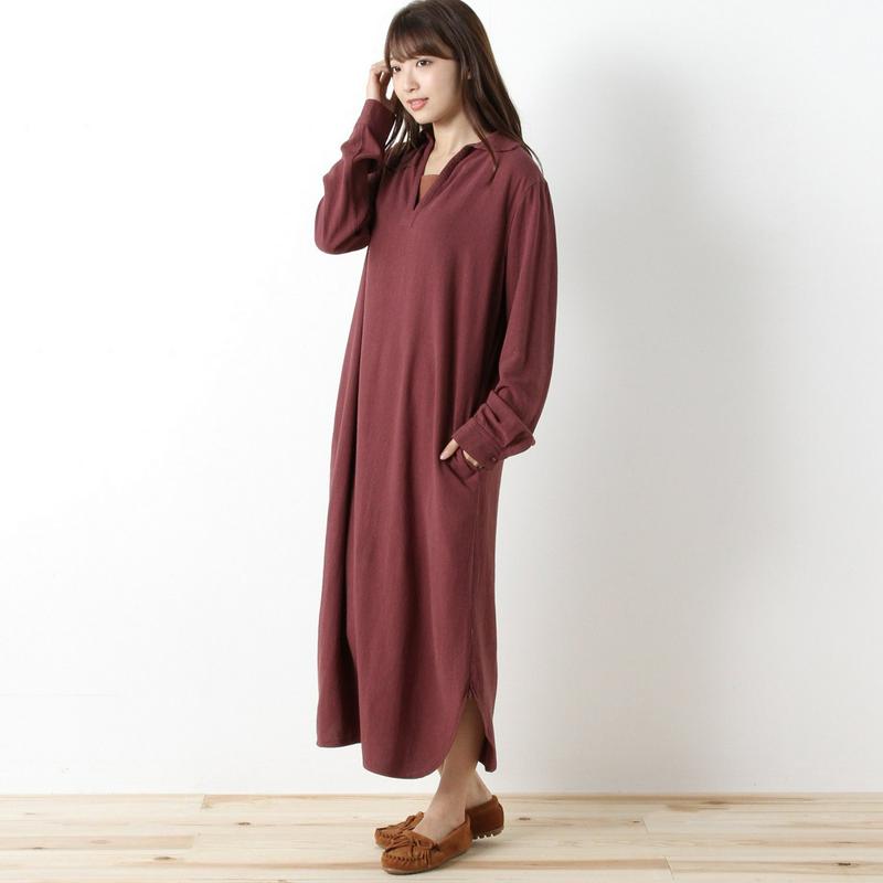 コットン素材の変わり織りスキッパーワンピース