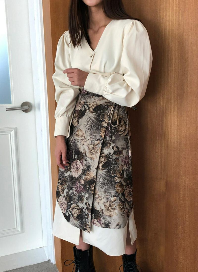 パフスリーブフロントボタンワンピース