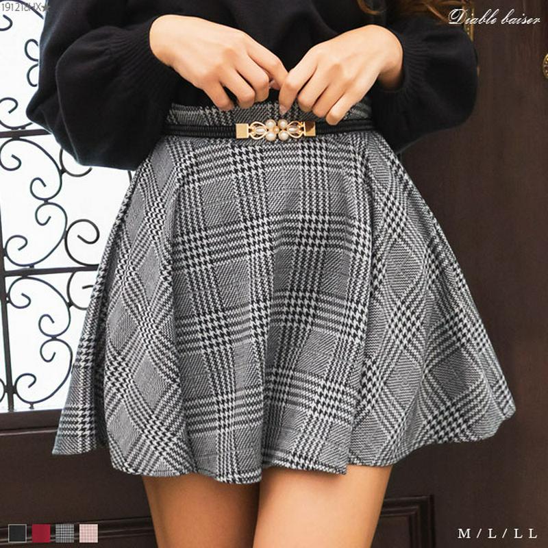 [選べる無地orチェックベルト付フレアスカパン]【PRE19AW】【PLUS2】1120