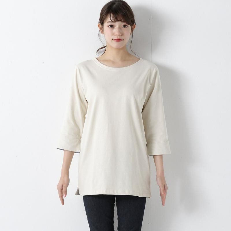 袖シャンブレーバスクカットソーチュニック【Ｍ～５Ｌ】