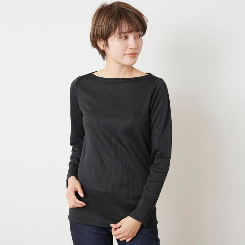 静電気抑制テープ付裏起毛リブボートネックＴシャツ