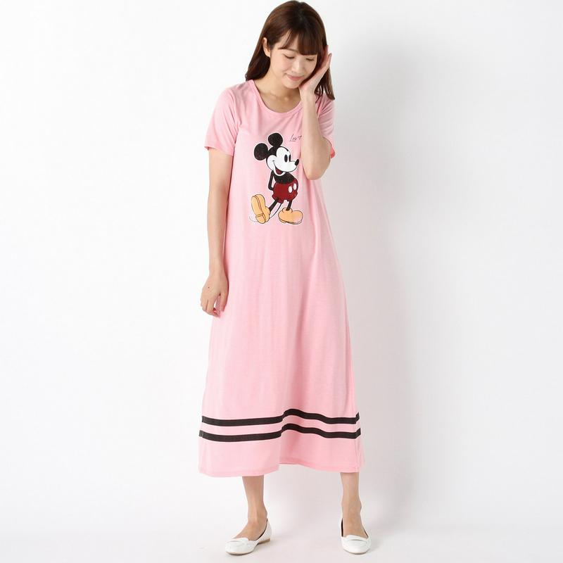 ミッキープリント半袖マキシワンピース