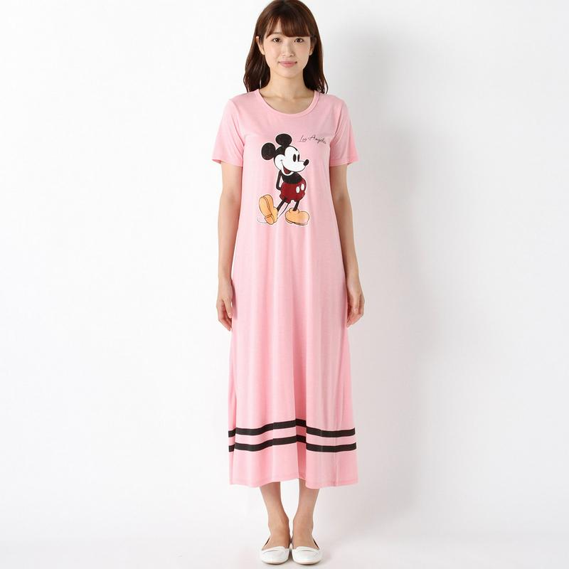 ミッキープリント半袖マキシワンピース