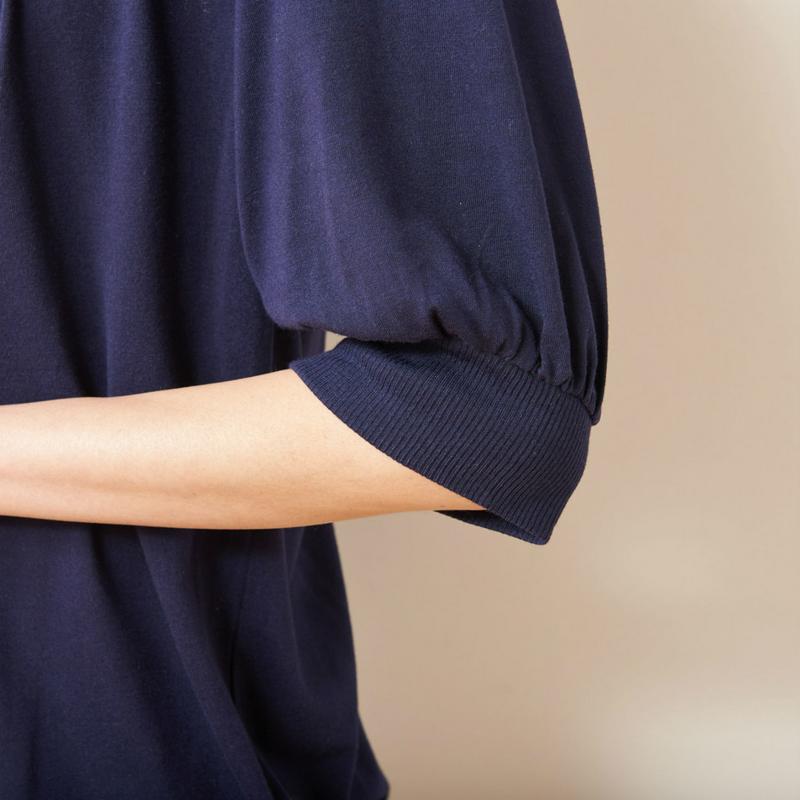 【大人気シリーズ】長め丈がうれしいタックチュニック５分袖カットソー【Ｍ～４Ｌ】