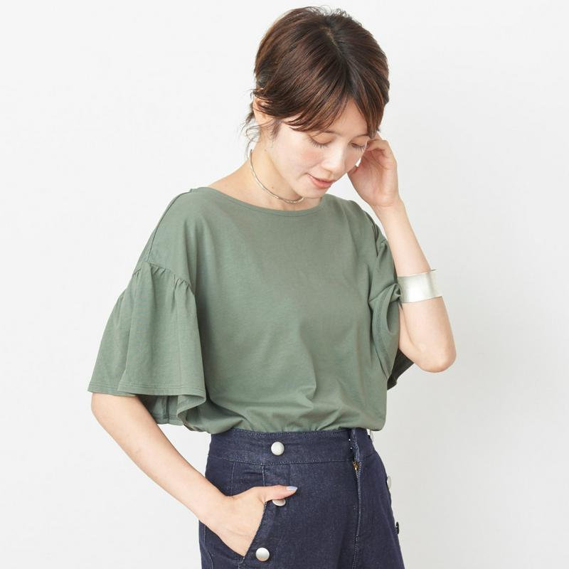 【接触冷感】フレア袖で二の腕カバー◎やわらか綿素材フレア袖Ｔシャツ